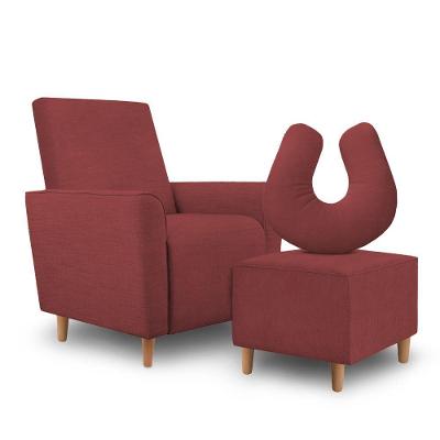 Kit Amamentação Poltrona + Puff + Almofada Julia Suede Bordo