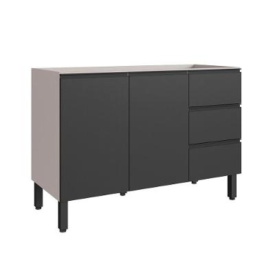 Balcão De Cozinha Para Pia 120 Cm 2 Portas 3 Gavetas Quiditá Fumê/grafite