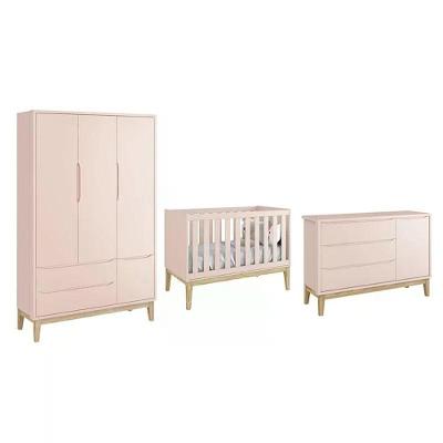 Dormitório Classic 3 Portas Rosa Com Pés Madeira Natural - Reller Móveis Rosa