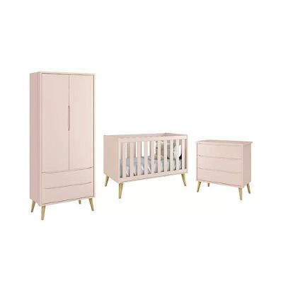 Dormitório Theo 2 Portas Rosa Com Pés Madeira Natural - Reller Móveis Rosa