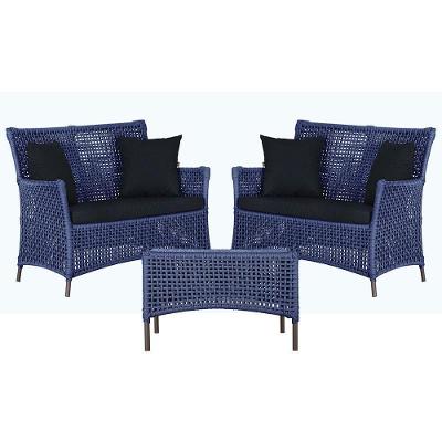 2 Sofás E Mesa Igapó Alumínio Marrom Corda Náutica E12 Trama Azul