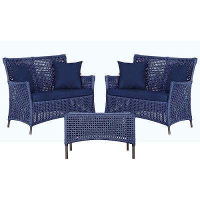 2 Sofás E Mesa Igapó Alumínio Marrom Corda Náutica E10 Trama Azul