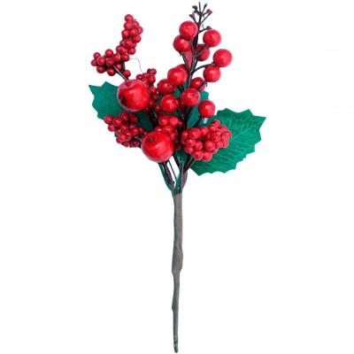 Kit 6 Galho Jardim Artificial Frutas Vermelha Natal De 25cm