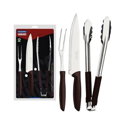 Kit para Churrasco Tramontina Plenus Aço Inox e Cabos de Polipropileno Marrom 3 Peças