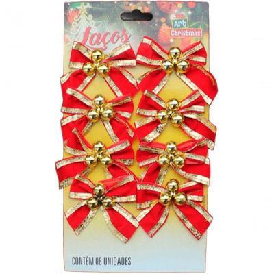 Kit 80 Laços Com Bolinhas Natalina Enfeite Dourado Brilhante