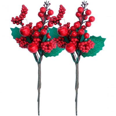 Kit 8 Galho Jardim Artificial Frutas Vermelha Natal De 25cm