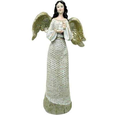 Estatueta Anjo Pombinha Branca Natal Enfeite Em Resina 38cm