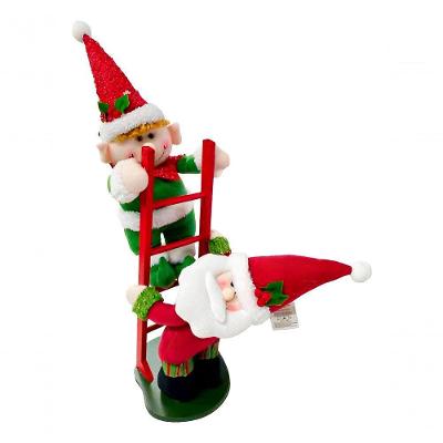 Enfeite Decoração De Natal Papai Noel E Elfo Na Escada 50cm.
