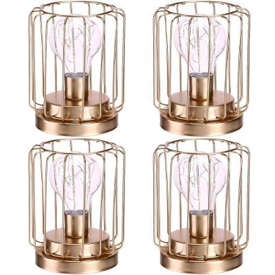 Kit 4 Abajur De Mesa Geométrico Metal Dourado Lâmpada Led