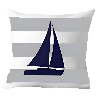 Capa Almofada Azul Barco à Vela Marítima Decorativo 50x50cm