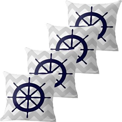 Kit 4 Capas De Almofadas Azul Timão Navegação Marítima