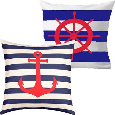 Kit 2 Capas De Almofadas âncora E Timão Vermelho Marítima