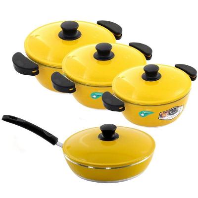 Kit 3 Panelas + Frigideira Gulê Alumínio 4 Peças Amarelo.