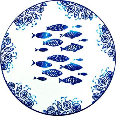 Jogo Prato Raso Jantar 12 Pessoas 12pçs Peixe Mar Praia 26cm
