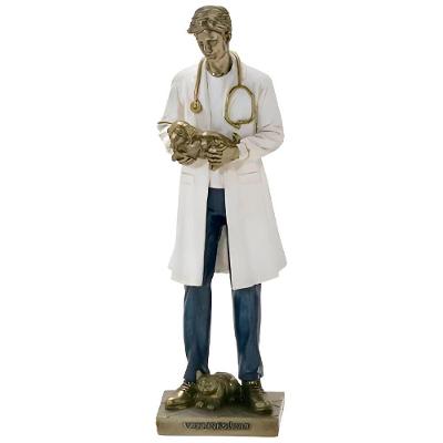 Escultura Decorativa Médico Veterinário Cachorro Gato 25cm