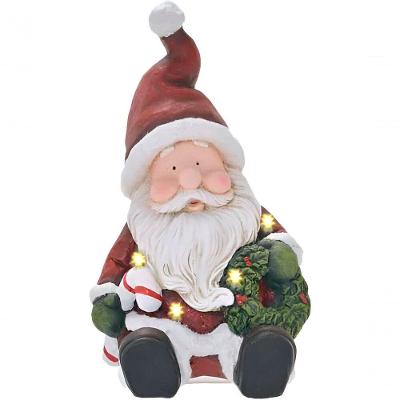 Estatueta Natalina Papai Noel Sentado Guirlanda Luz Led 39cm