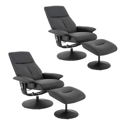 Kit 2 Poltronas De Massagem Reclinável E Giratória Arizona Com Apoio De Pés Pu Preto G56 - Gran Belo