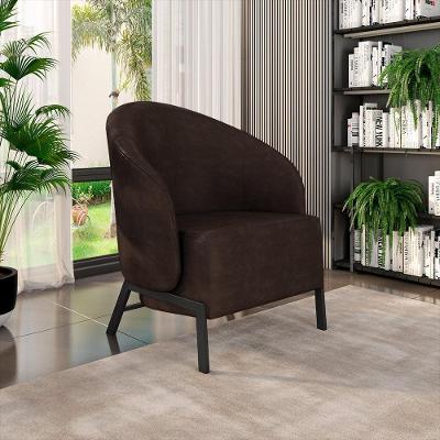 Poltrona Decorativa Sala De Estar Kenya Pés Em Ferro Pu Preto/marrom G33 - Gran Belo