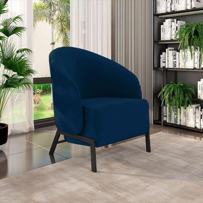 Poltrona Decorativa Sala De Estar Kenya Pés Em Ferro Veludo Preto/azul G33 - Gran Belo