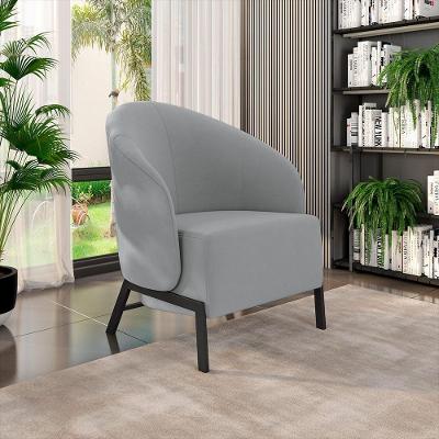 Poltrona Decorativa Sala De Estar Kenya Pés Em Ferro Veludo Preto/cinza G33 - Gran Belo
