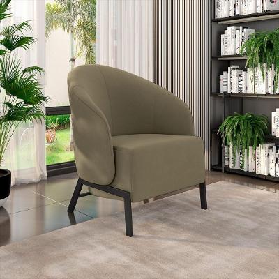 Poltrona Decorativa Sala De Estar Kenya Pés Em Ferro Veludo Preto/castor G33 - Gran Belo