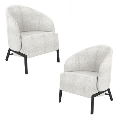 Kit 2 Poltronas Decorativa Sala De Estar Kenya Pés Em Ferro Bouclê Preto/cinza G33 - Gran Belo