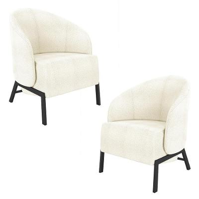 Kit 2 Poltronas Decorativa Sala De Estar Kenya Pés Em Ferro Bouclê Preto/off White G33 - Gran Belo