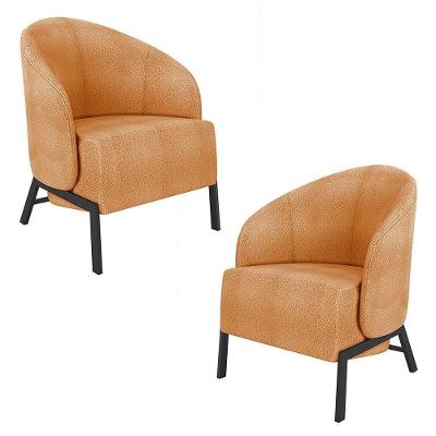 Kit 2 Poltronas Decorativa Sala De Estar Kenya Pés Em Ferro Bouclê Preto/terracota G33 - Gran Belo