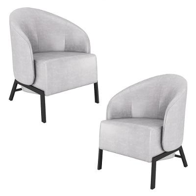 Kit 2 Poltronas Decorativa Sala De Estar Kenya Pés Em Ferro Pu Preto/cinza G33 - Gran Belo