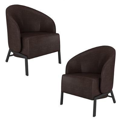 Kit 2 Poltronas Decorativa Sala De Estar Kenya Pés Em Ferro Pu Preto/marrom G33 - Gran Belo