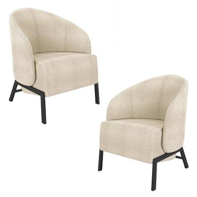 Kit 2 Poltronas Decorativa Sala De Estar Kenya Pés Em Ferro Bouclê Preto/bege G33 - Gran Belo