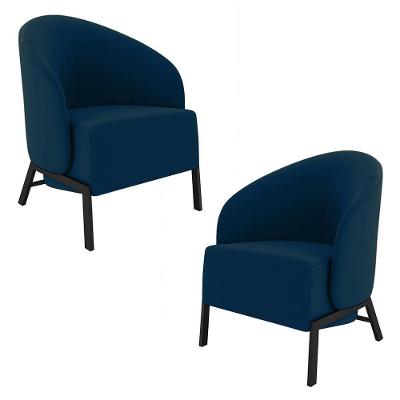 Kit 2 Poltronas Decorativa Sala De Estar Kenya Pés Em Ferro Veludo Preto/azul G33 - Gran Belo