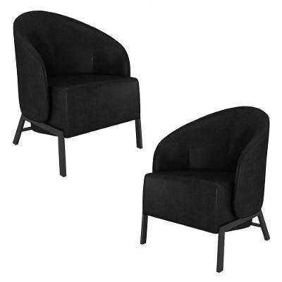 Kit 2 Poltronas Decorativa Sala De Estar Kenya Pés Em Ferro Pu Preto G33 - Gran Belo