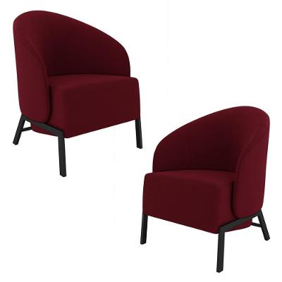 Kit 2 Poltronas Decorativa Sala De Estar Kenya Pés Em Ferro Veludo Preto/bordô G33 - Gran Belo