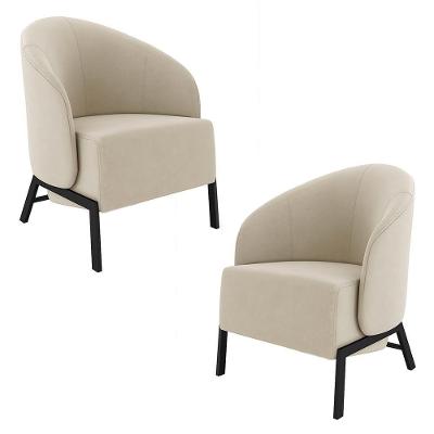Kit 2 Poltronas Decorativa Sala De Estar Kenya Pés Em Ferro Veludo Preto/bege G33 - Gran Belo
