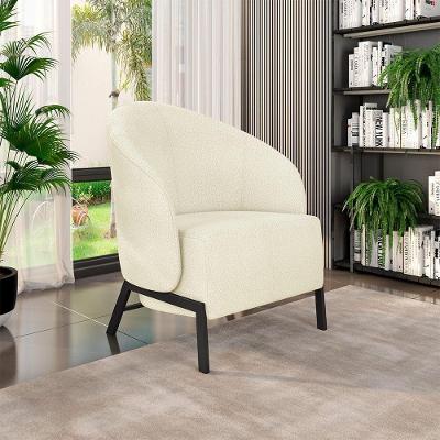 Poltrona Decorativa Sala De Estar Kenya Pés Em Ferro Bouclê Preto/off White G33 - Gran Belo