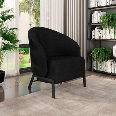 Poltrona Decorativa Sala De Estar Kenya Pés Em Ferro Pu Preto G33 - Gran Belo