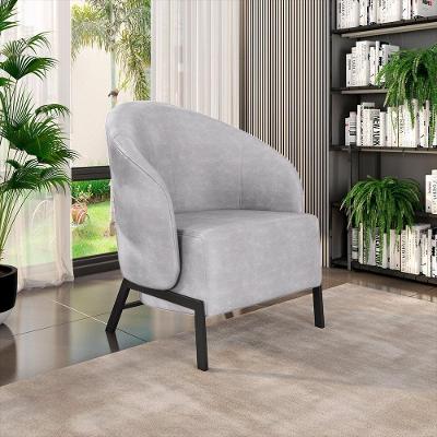 Poltrona Decorativa Sala De Estar Kenya Pés Em Ferro Pu Preto/cinza G33 - Gran Belo