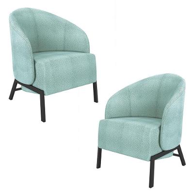 Kit 2 Poltronas Decorativa Sala De Estar Kenya Pés Em Ferro Bouclê Preto/azul G33 - Gran Belo