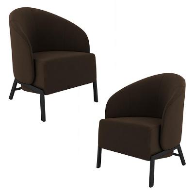 Kit 2 Poltronas Decorativa Sala De Estar Kenya Pés Em Ferro Veludo Preto/marrom G33 - Gran Belo