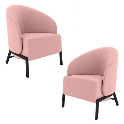 Kit 2 Poltronas Decorativa Sala De Estar Kenya Pés Em Ferro Veludo Preto/rosê G33 - Gran Belo