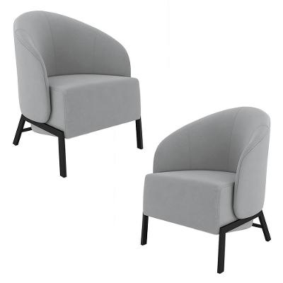 Kit 2 Poltronas Decorativa Sala De Estar Kenya Pés Em Ferro Veludo Preto/cinza G33 - Gran Belo