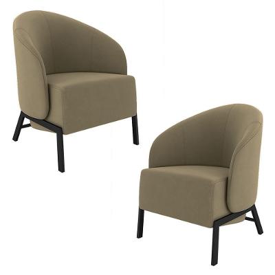 Kit 2 Poltronas Decorativa Sala De Estar Kenya Pés Em Ferro Veludo Preto/castor G33 - Gran Belo