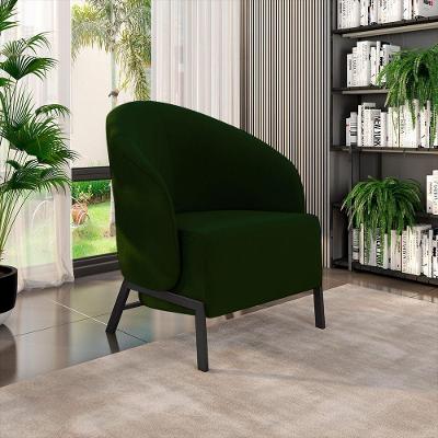 Poltrona Decorativa Sala De Estar Kenya Pés Em Ferro Veludo Preto/verde G33 - Gran Belo