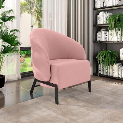 Poltrona Decorativa Sala De Estar Kenya Pés Em Ferro Veludo Preto/rosê G33 - Gran Belo