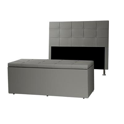 Kit Cabeceira E Calçadeira Baú Casal Queen 1,60m Roma Material Sintético Cinza Dal Poz Estofados