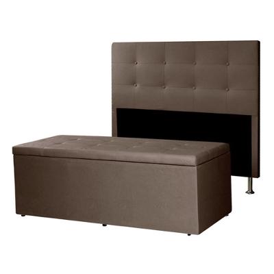 Kit Cabeceira E Calçadeira Baú Casal Queen 1,60m Berlim Suede Marrom Dal Poz Estofados