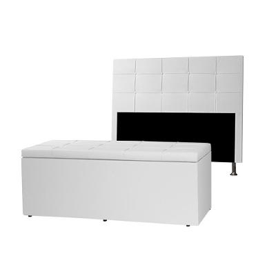 Kit Cabeceira E Calçadeira Baú Casal Queen 1,60m Roma Material Sintético Branco Dal Poz Estofados