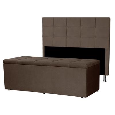 Kit Cabeceira E Calçadeira Baú Casal Queen 1,60m Roma Suede Marrom Dal Poz Estofados