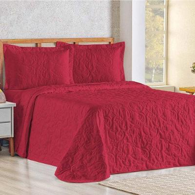 Cobre Leito Queen Bouti Mavie Floral 180 Fios 3 Peças - Vermelho
